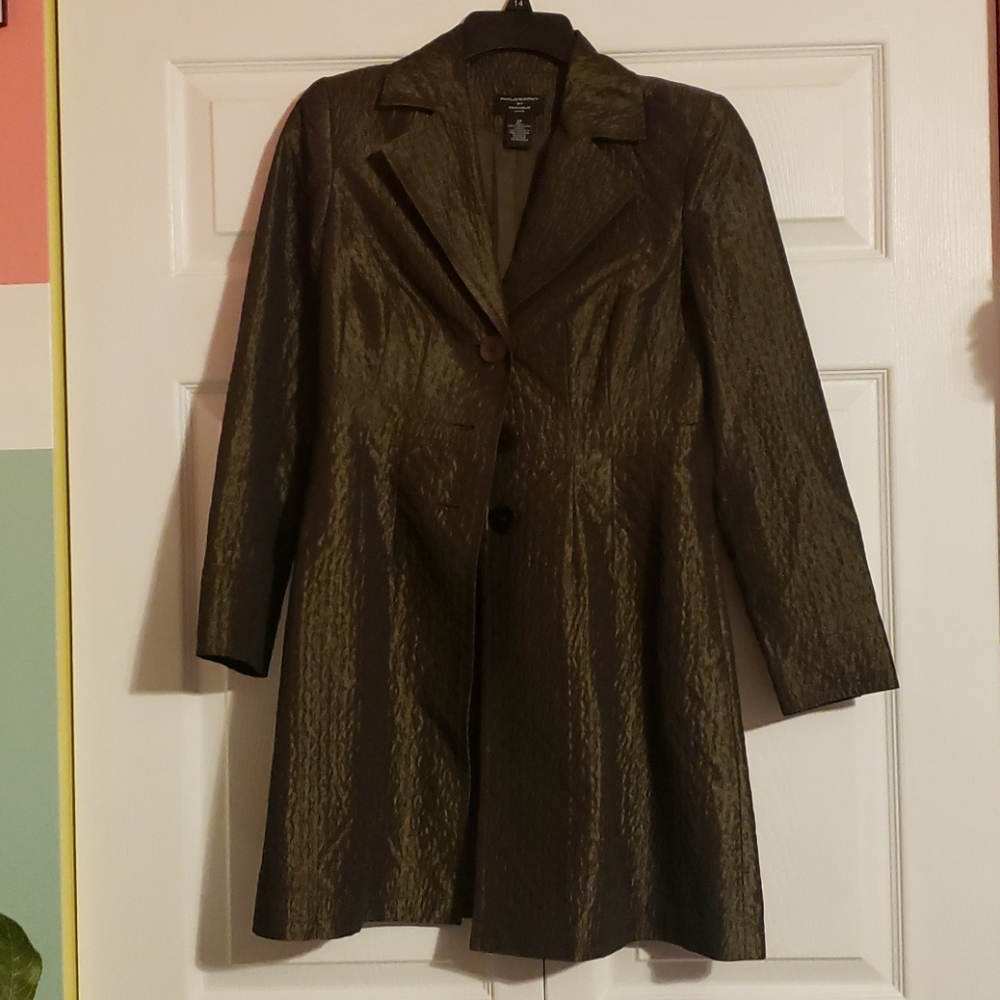Petite lightweight trenchcoat jacket, metallic olive, philosophy by republic